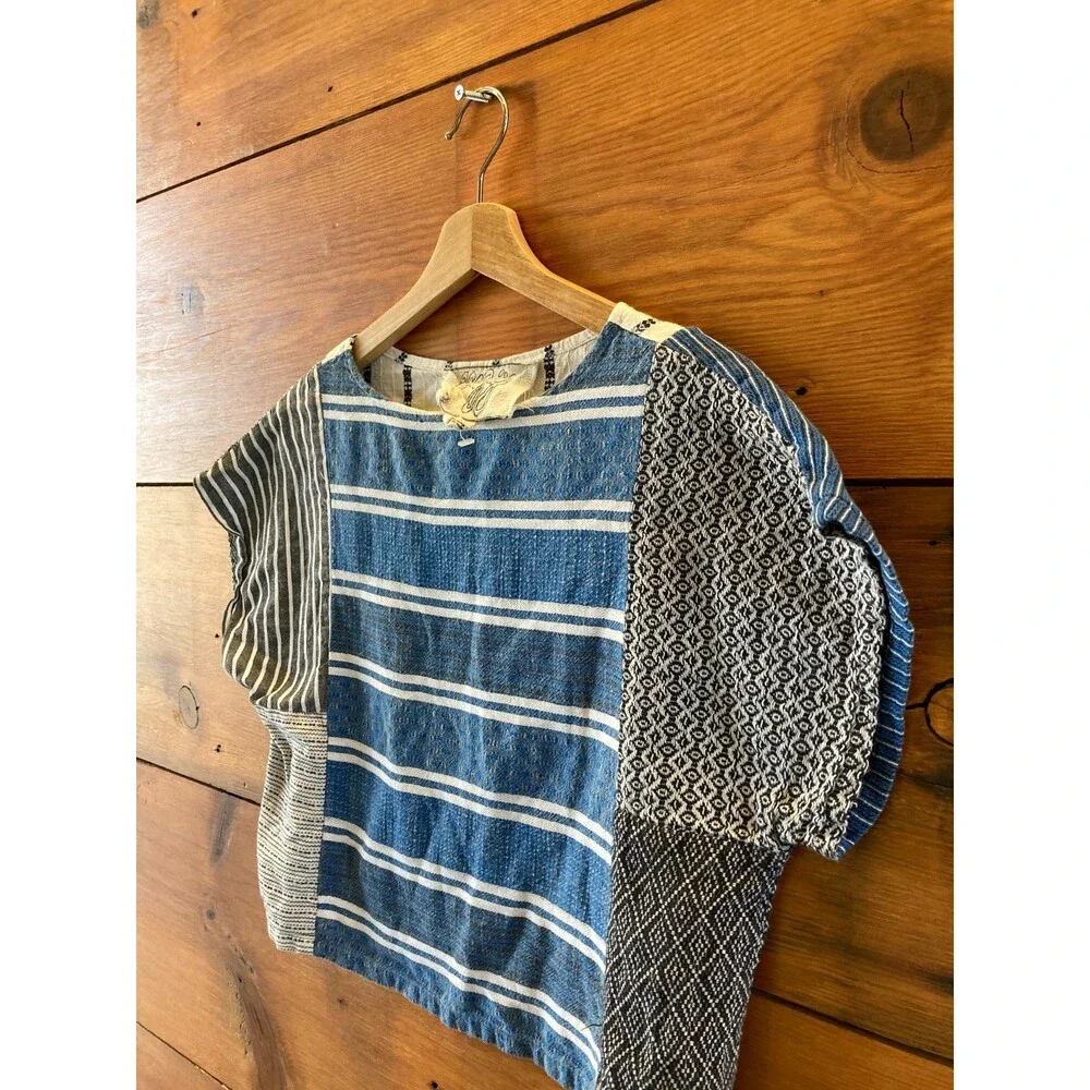 Ace & Jig Blue Mixed Print Boxy Short Sleeve Crop Top Shirt - Size XS - 0312IG